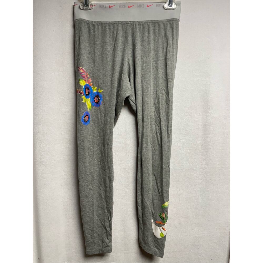 NIKE yoga pants women size medium spandex leggings‎ floral design leg gray